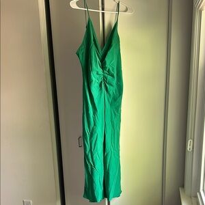 Spaghetti Strap Green ruched midi dress from Zara